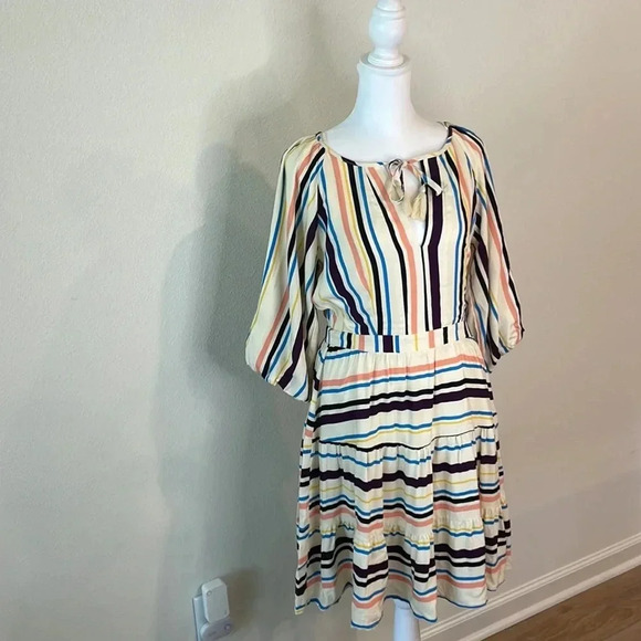 LOST + WANDER REVOLVE CORY Cream Blue STRIPED Boho MINI DRESS - Picture 3 of 16